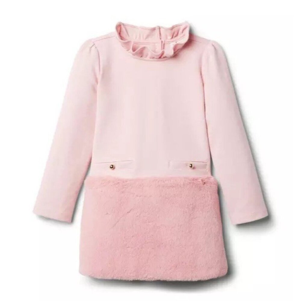 Janie & Jack Faux Fur Dropwaist Ponte Dress Pink Girls Kids Size 5